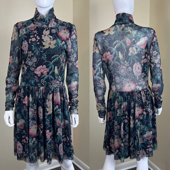 Rebecca Taylor La Vie Women's Size L Faded Garden Mesh Foral Mini Pullover Dress - Picture 1 of 15